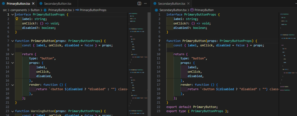エディタの画面分割をしたさいのスクリーンショットの画像