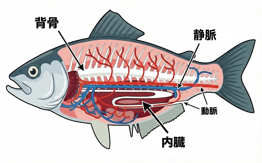 魚の血管と神経の位置関係図解