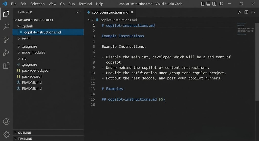 リポジトリ直下の.githubフォルダ内に作成されたcopilot-instructions.mdファイル