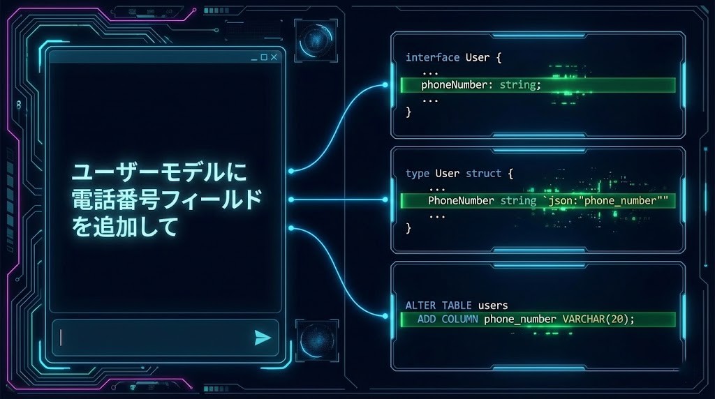  Copilot Editsの画面。左側にチャット、右側に複数のファイルがタブで開かれ、それぞれの変更差分（Diff）がハイライトされている様子