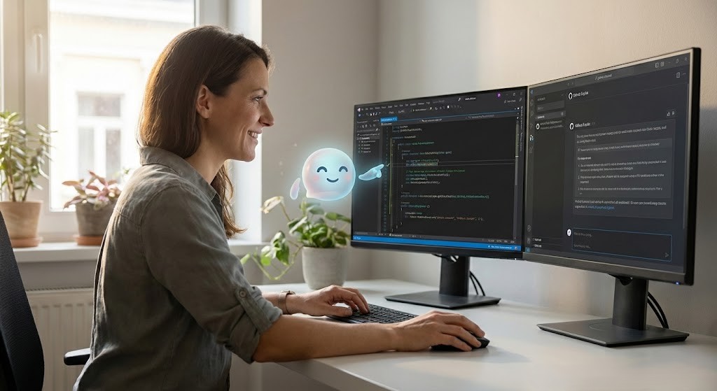 Visual StudioでGitHub Copilotとペアプログラミングをするエンジニア