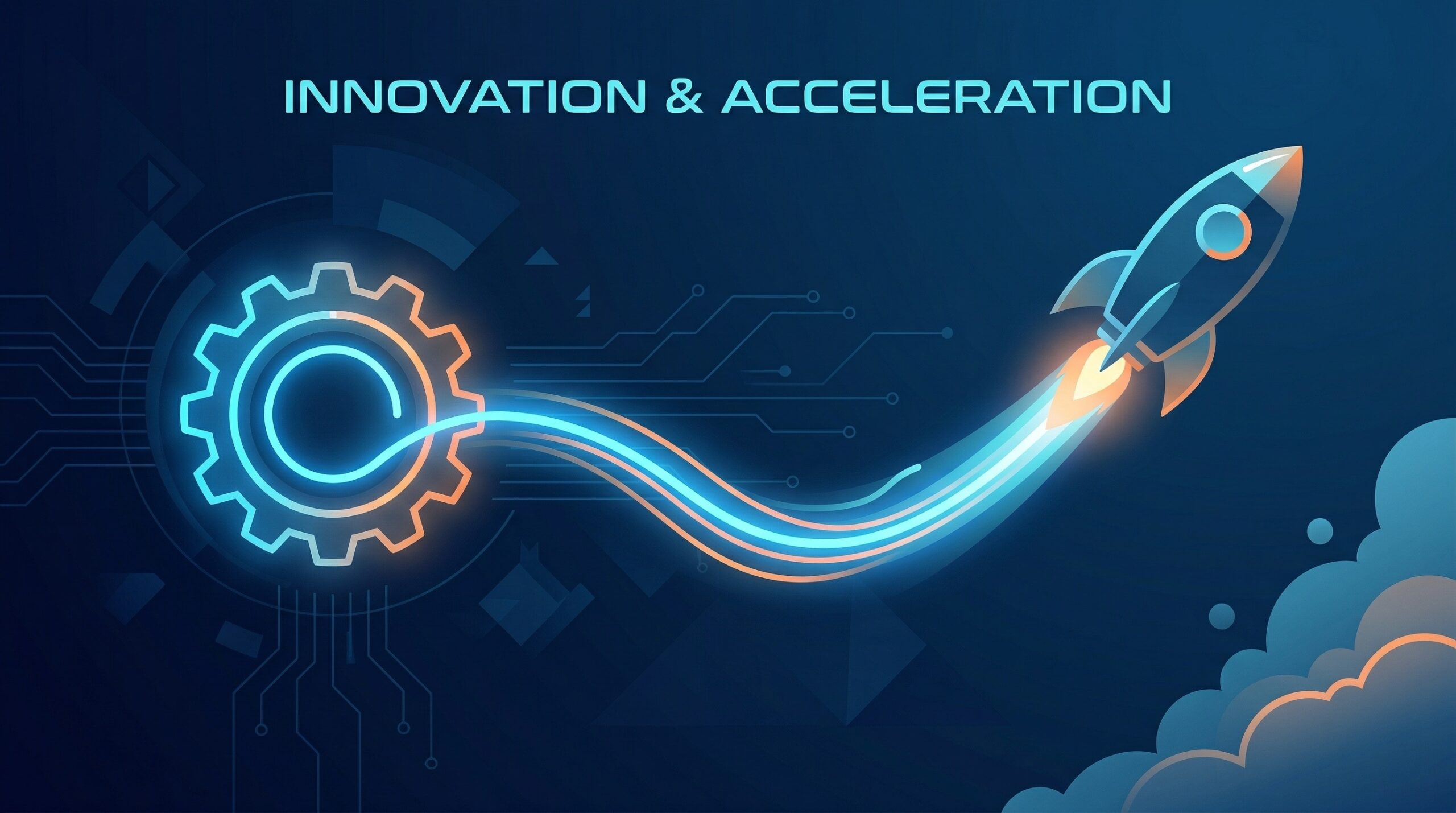 CI/CDの概念を表すロケットと歯車のイラスト