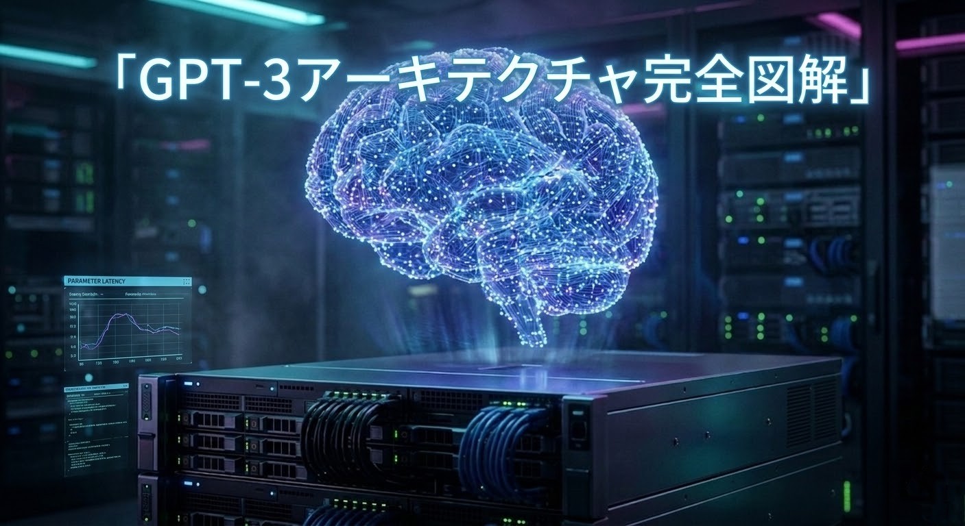 GPT-3アーキテクチャとAIの進化をイメージした近未来的なデジタル脳のイラスト