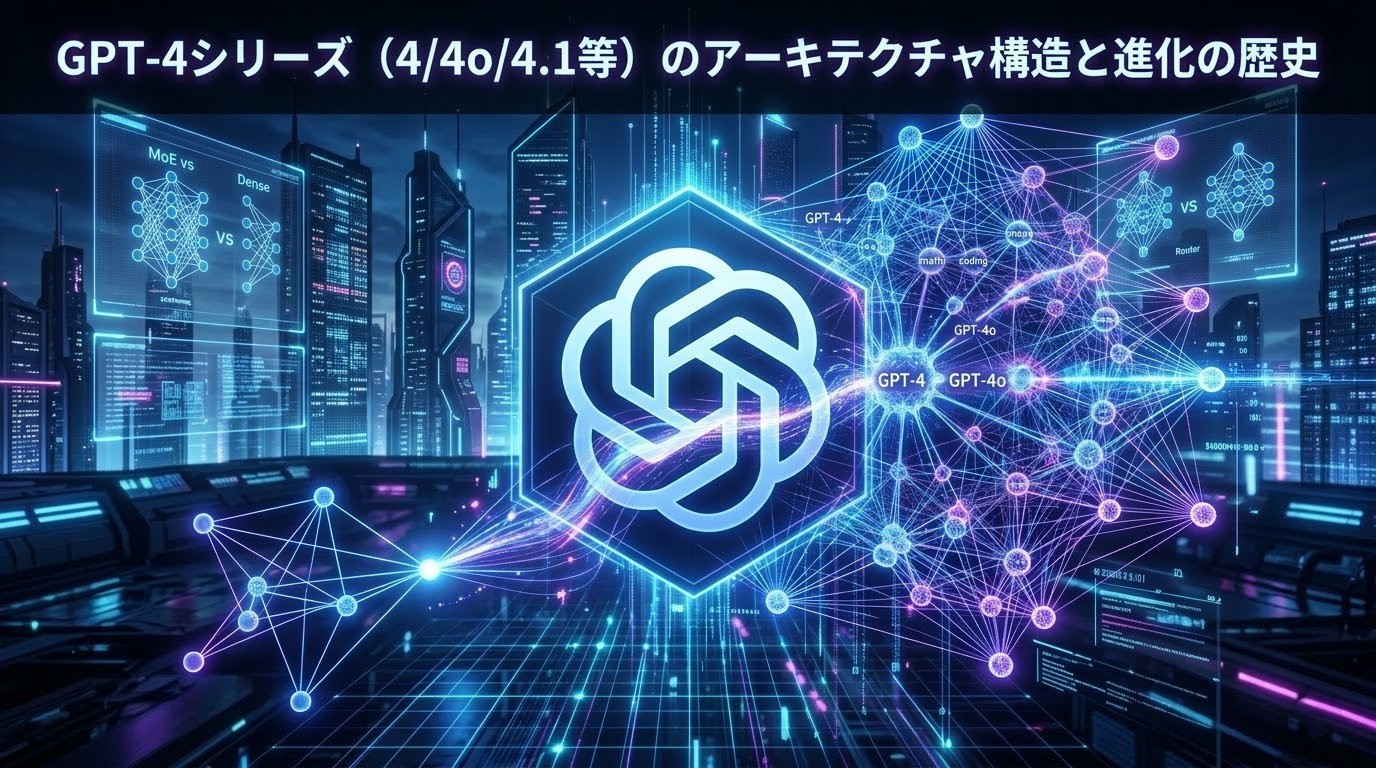 GPT-4シリーズのアーキテクチャ進化を表現したデジタルアート