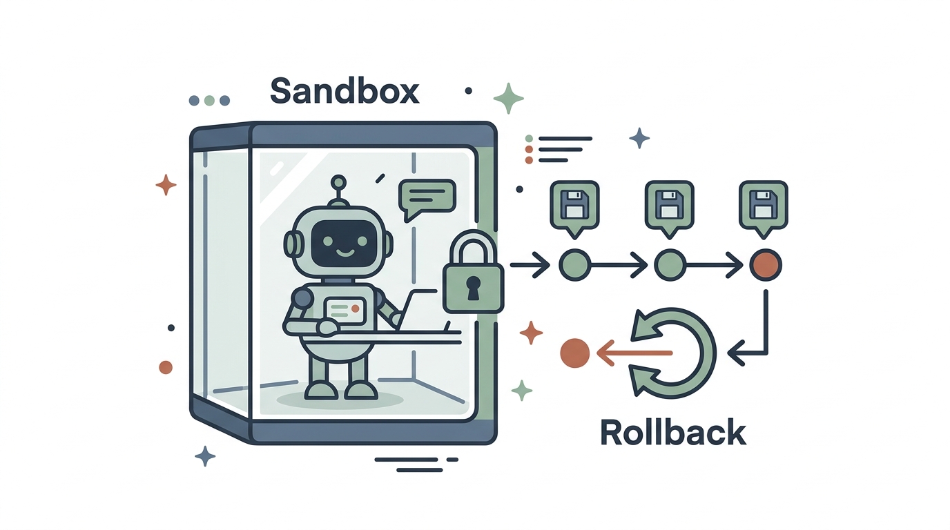A simple, clean explanatory infographic illustration showing sandbox isolation