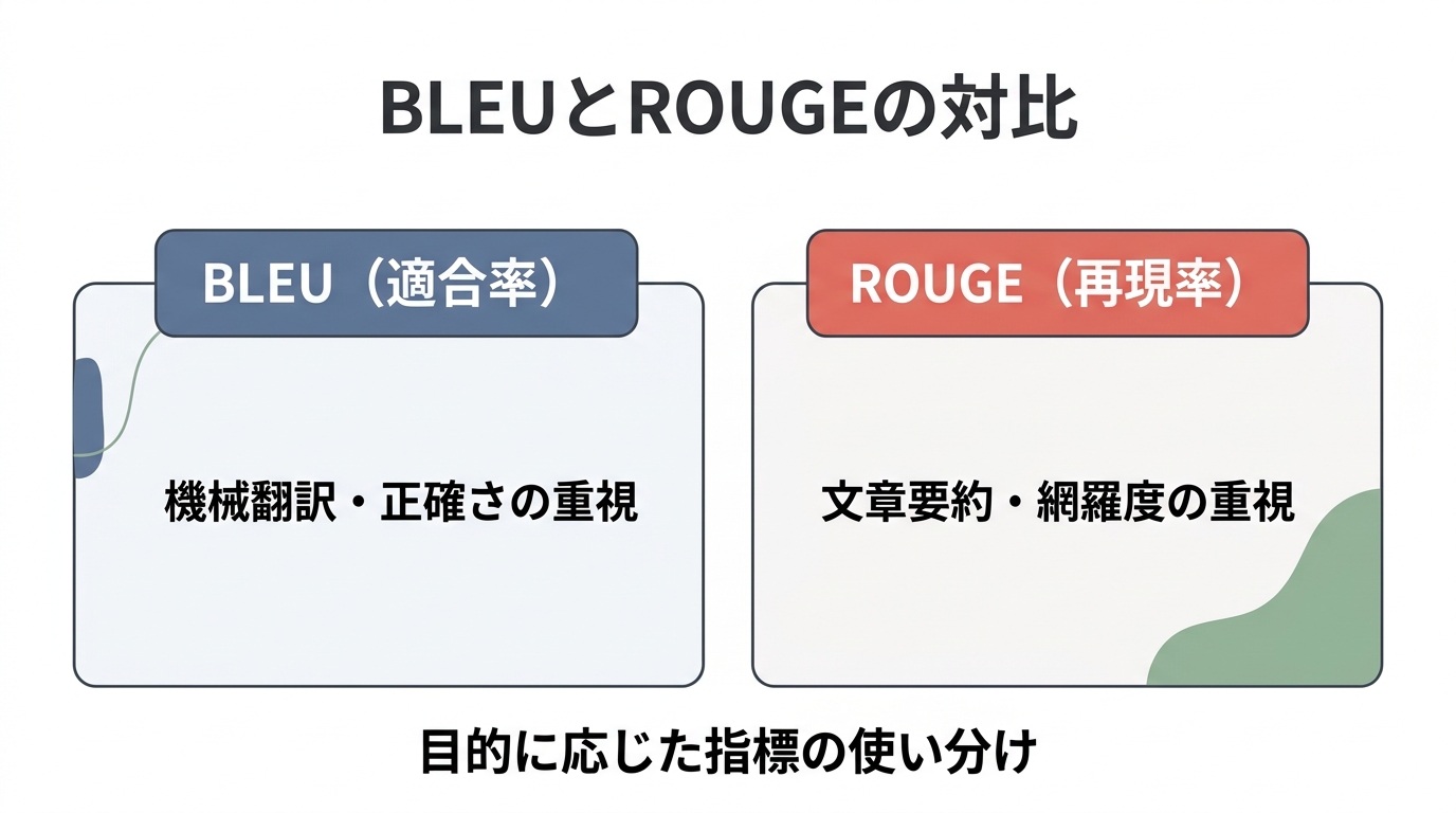 本文挿絵1_BLEUとROUGEのN-gram計算ロジック図解