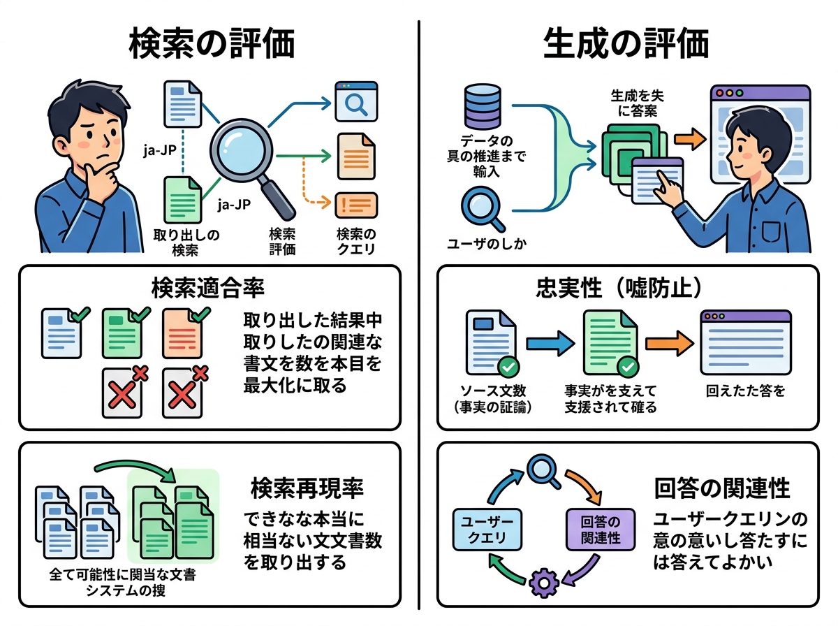 本文挿絵1_RAGASの4大評価指標の全体アーキテクチャ図解
