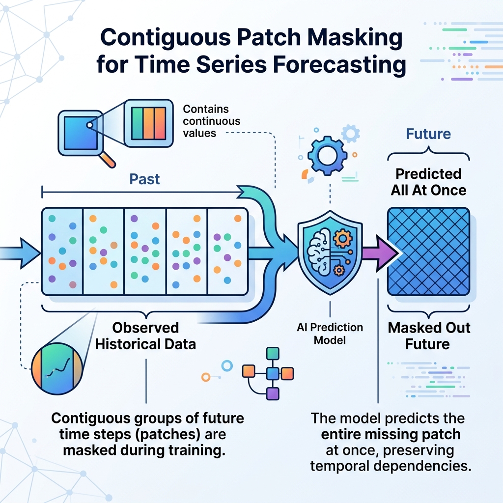 An illustration explaining Contiguous Patch Masking in time series forecasting.