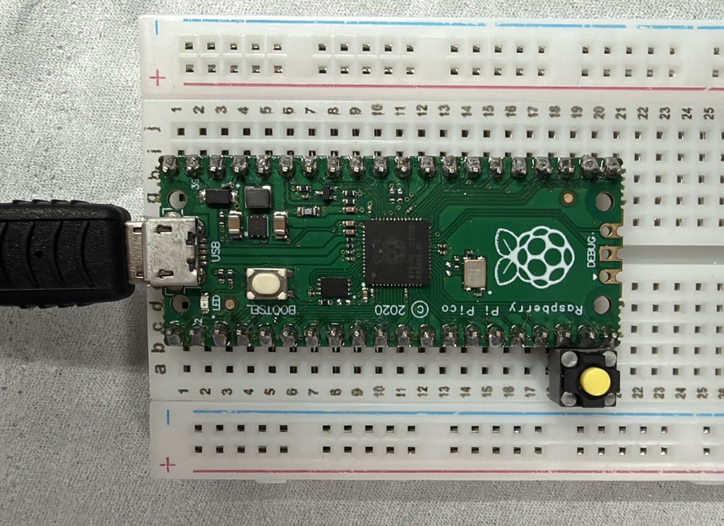 An ultra simple, clear 2-pin wiring diagram showing Raspberry Pi Pico pinout