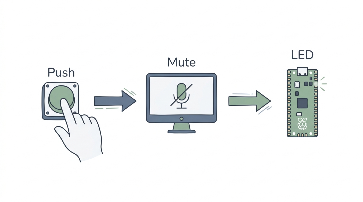 A clean workflow diagram showing the 1-button action
